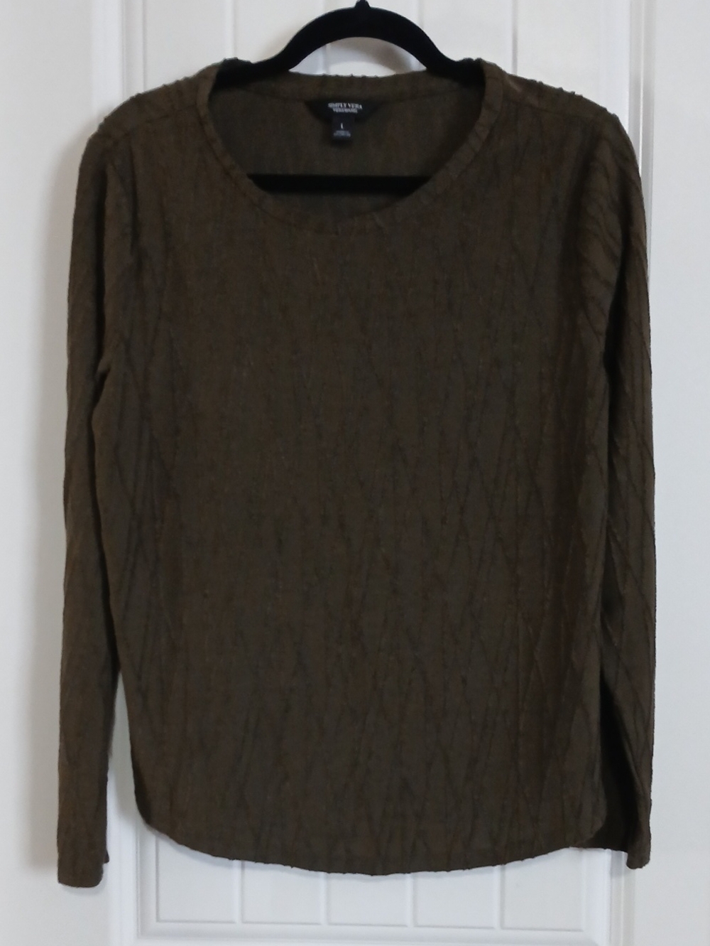 Simply Vera  VeraWang Olive Green Cable Knit Crewneck Sweatshirt